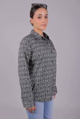 Bluebird women's black geometric printed satin shirt 5