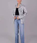 Bluebird women's white leaf printed satin shirt