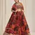  Rust Brown Zari Dori And Sequins Embroidery On Floral Printed Organza Lehenga Choli For Partywear
