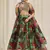 Parrot Green Zari Dori And Sequins Embroidery On Floral Printed Organza Designer Party Wear Lehenga