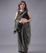 Elegant Lycra Readymade Grey Kids Saree With Black Blouse