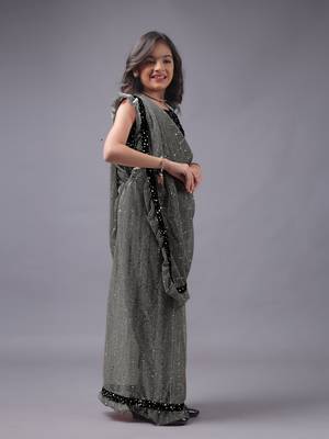Elegant Lycra Readymade Grey Kids Saree With Black Blouse 5