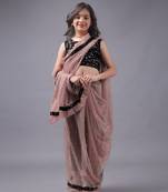 Elegant Lycra Readymade Baby Pink Kids Saree With Black Blouse