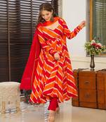Leheriya designer anarkali kurti set with dupatta and pants