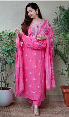 Pink embroidered suit set with dupatta 1