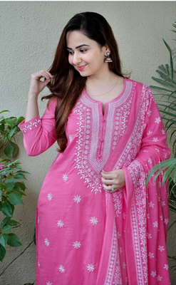 Pink embroidered suit set with dupatta 4