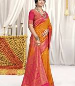 Sangam prints orange silk woven work festival saree