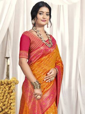 Sangam prints orange silk woven work festival saree 2