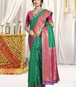Sangam prints green silk woven work festival saree