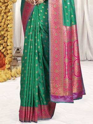 Sangam prints green silk woven work festival saree 3
