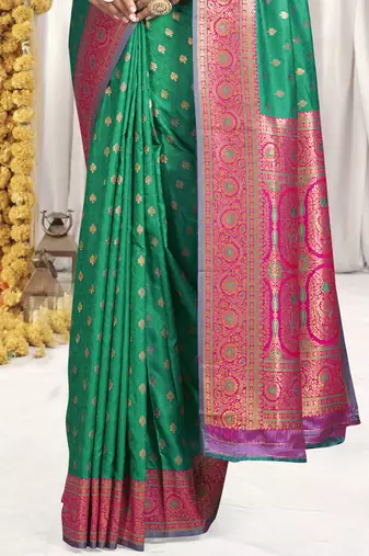 Sangam prints green silk woven work festival saree