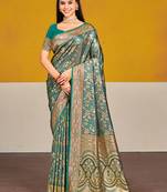 Sangam prints rama satin silk woven work festival saree
