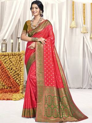 Sangam prints pink silk woven work festival saree 1