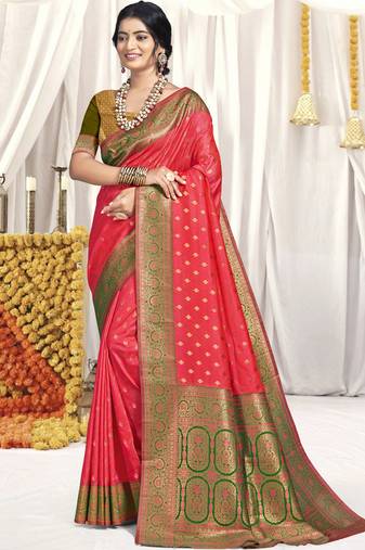 Sangam prints pink silk woven work festival saree