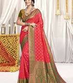 Sangam prints pink silk woven work festival saree