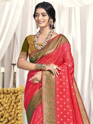 Sangam prints pink silk woven work festival saree 2