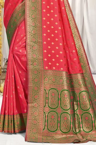 Sangam prints pink silk woven work festival saree