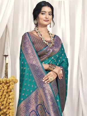 Sangam prints sky blue silk woven work festival saree 2