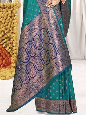Sangam prints sky blue silk woven work festival saree 3