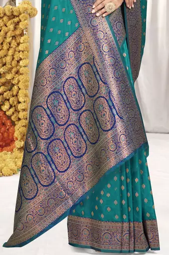 Sangam prints sky blue silk woven work festival saree
