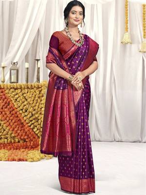 Sangam prints purple silk woven work festival saree 1