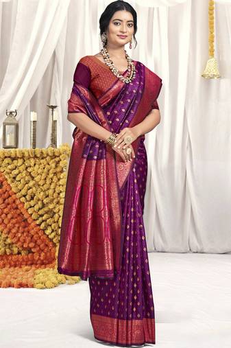 Sangam prints purple silk woven work festival saree