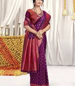 Sangam prints purple silk woven work festival saree