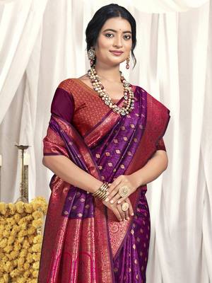 Sangam prints purple silk woven work festival saree 2