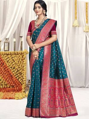 Sangam prints rama silk woven work festival saree 1