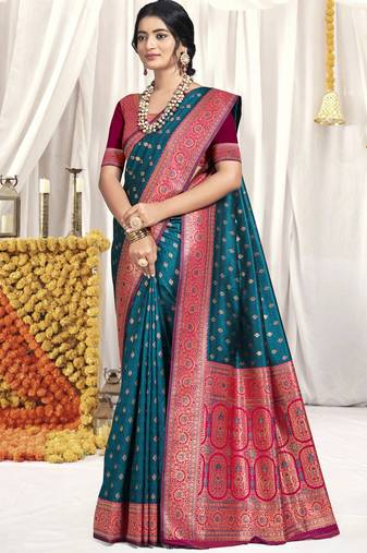 Sangam prints rama silk woven work festival saree