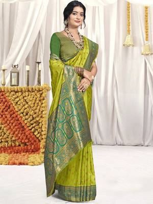 Sangam prints light green silk woven work festival saree 1