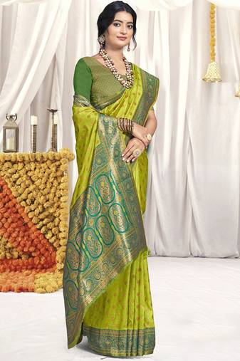 Sangam prints light green silk woven work festival saree