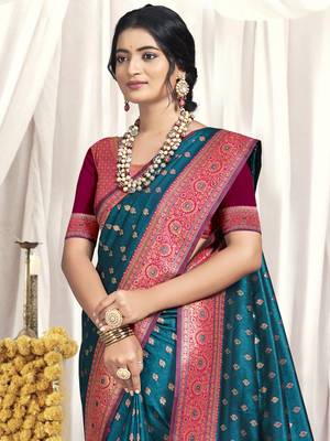 Sangam prints rama silk woven work festival saree 2