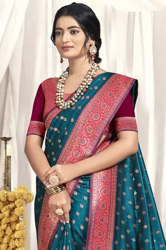 Sangam prints rama silk woven work festival saree