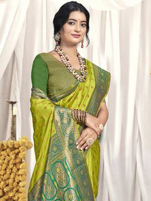 Sangam prints light green silk woven work festival saree 2