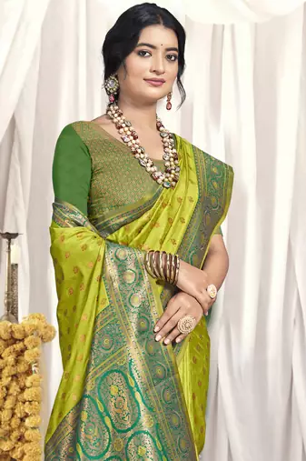 Sangam prints light green silk woven work festival saree