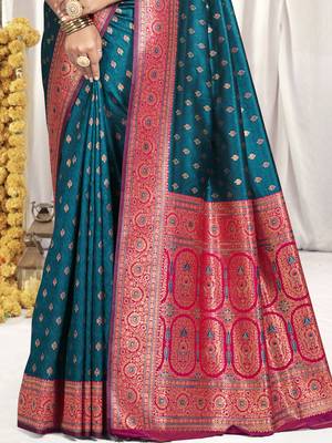 Sangam prints rama silk woven work festival saree 3