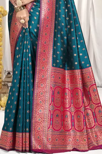 Sangam prints rama silk woven work festival saree