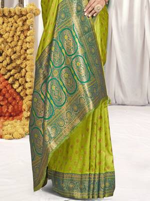 Sangam prints light green silk woven work festival saree 3
