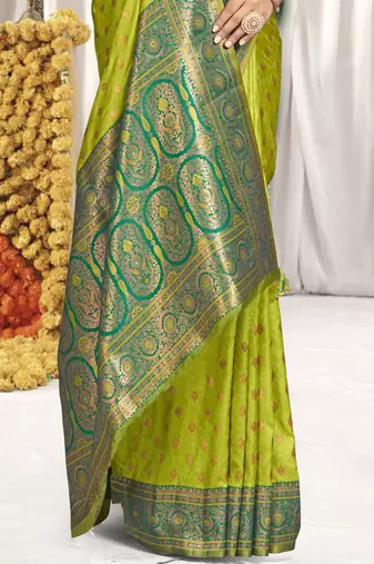 Sangam prints light green silk woven work festival saree