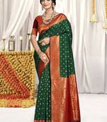 Sangam prints bottle green silk woven work festival saree