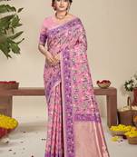 Sangam prints light pink silk woven work festival saree