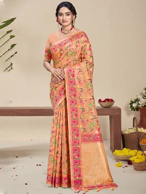 Sangam prints peach silk woven work festival saree 1