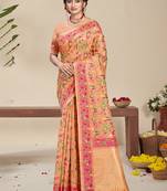 Sangam prints peach silk woven work festival saree