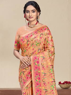 Sangam prints peach silk woven work festival saree 2