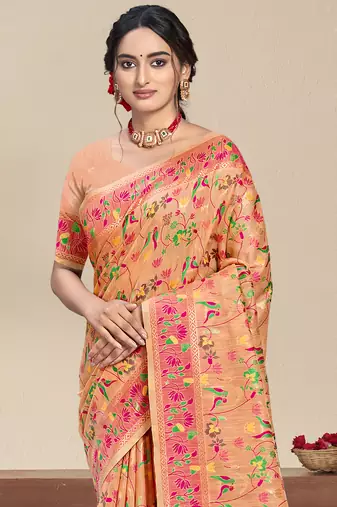 Sangam prints peach silk woven work festival saree