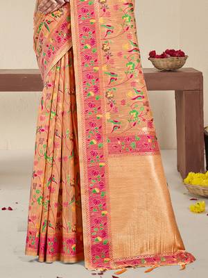 Sangam prints peach silk woven work festival saree 3