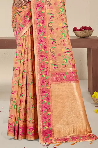 Sangam prints peach silk woven work festival saree