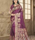 Sangam prints wine silk woven work festival saree