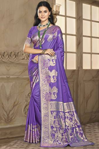 Sangam prints lavender silk woven work festival saree